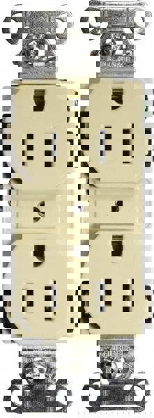 Straight Blade Duplex Receptacle: NEMA 5-15R, 15 Amps, Self-Grounding